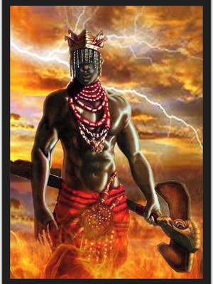 Quadro decorativo orixá xango com moldura g01
