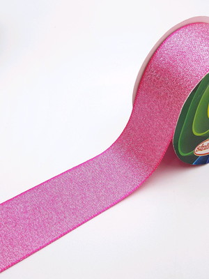 Fita cetim lurex pink flúor 38 mm sinimbu - 10 metros