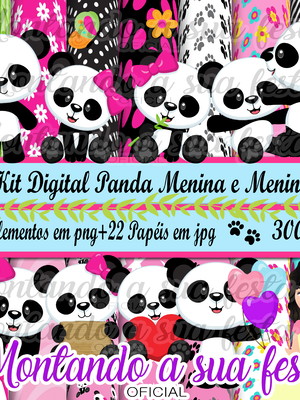 Kit digital panda menina e menino