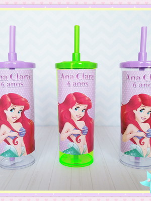 Copo long drink com tampa a pequena sereia
