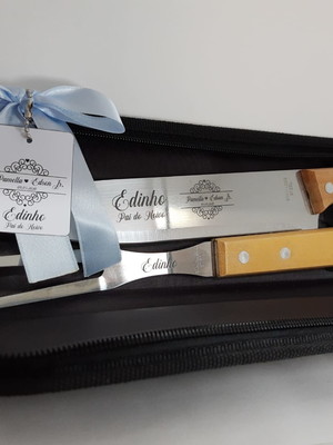 Kit churrasco - nome de padrinhos cm7447 - tag e laço cetim