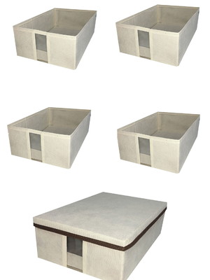 Kit 5 sapateira grande com visor tampa caixa multiuso bege