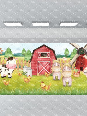 Painel sublimado fazendinha aquarela 10x2,9m