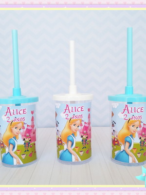 Copo short drink com tampa alice no país das maravilhas