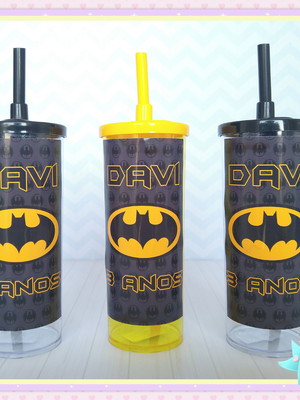Copo long drink com tampa batman