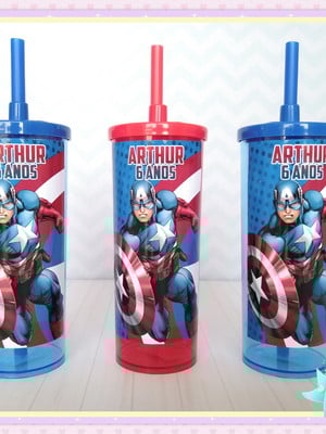 Copo long drink com tampa capitão américa