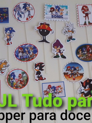 Kit c/ 15 uni. topper para docinhos sonic