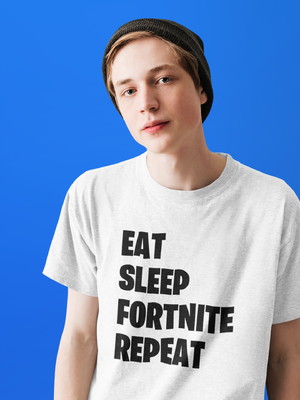 Camiseta fortnite branca eat sleep fortnite repeat