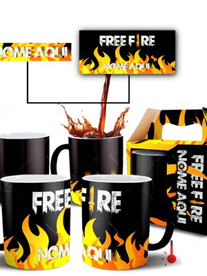 Caneca mágica free fire com nome personalizado + caixinha