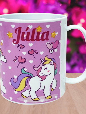 Caneca plástico polímero personalizada filha unicórnio