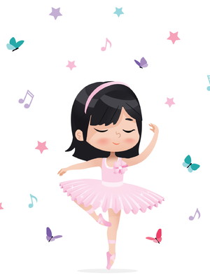 Adesivo de parede bailarina asiática para quarto de menina