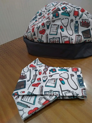 Touca estilo bandana e máscara 3d estampa dentista/odonto