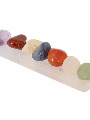 Kit de pedras dos sete chakras com bastão de selenita
