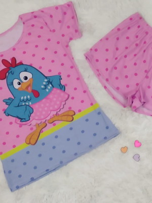 Pijama baby doll infantil verão modinha galinha pintadinha