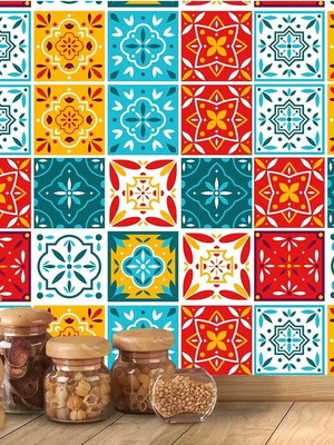 Papel de parede azulejo ladrilho português cores vivas