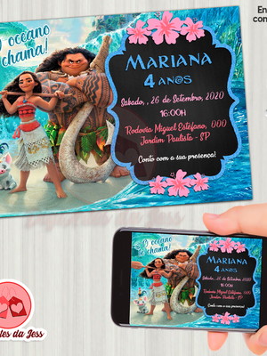 Convite digital moana - personalizado - para imprimir #5601