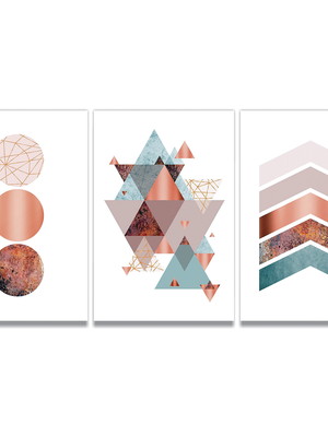 Quadros abstratos rosé gold - 3 telas