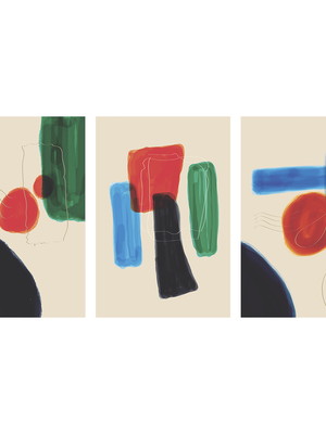 Quadros abstratos geometricos formas e cores - 3 telas