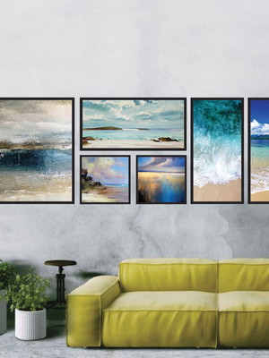 Conjunto com 6 quadros minimalistas, moldura e vidro