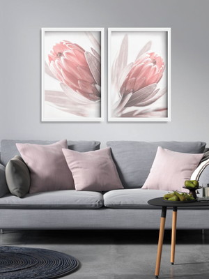 Quadro conjunto floral moldura branca