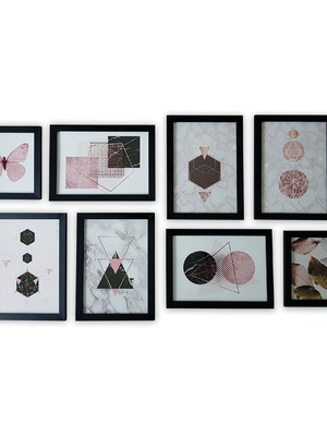 Conjunto com 8 quadros minimalistas, moldura e vidro