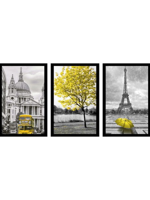 Quadro londres paris amarelo moldura preta