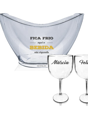 Kit champanheira + 2 taças gin personalizada