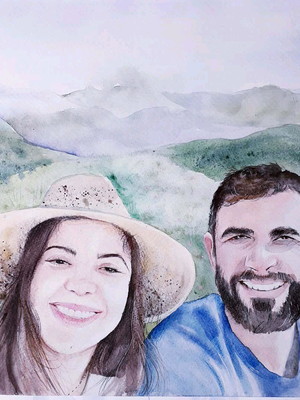 Pintura de retrato em aquarela
