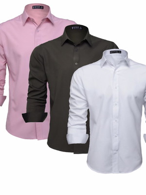 Kit 3 camisas social masculina manga longa lisa slim