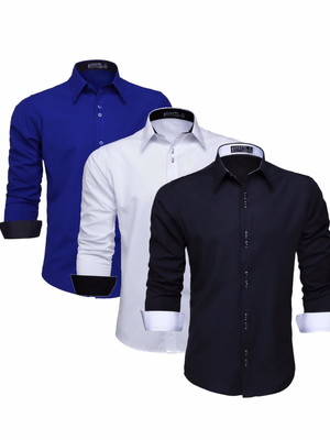 Kit 3 camisas social masculina manga longa slim