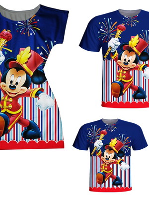 Camiseta pai, camiseta filho, vestido mãe - mickey circo