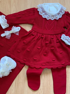 Saída maternidade de menina vermelha vestido 6 peças