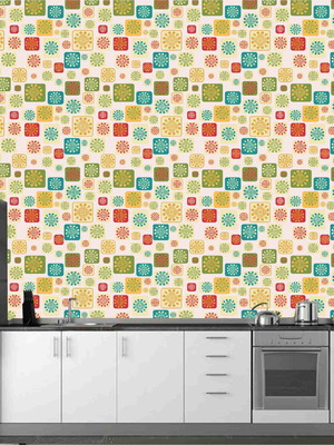 Adesivo azulejo estilo dominó colorido fundo neutro 3mt