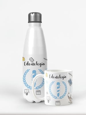 Conjunto garrafa térmica e caneca personalizada dentista