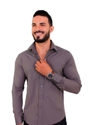 Camisa social masculina manga longa lisa slim