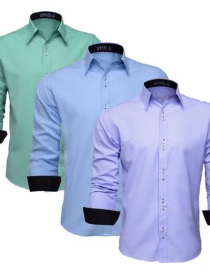 Kit 3 camisas social masculina manga longa lisa slim