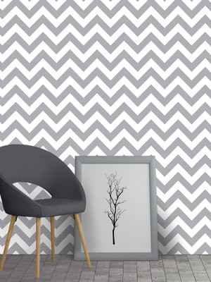 Papel de parede adesivo zig zag chevron cinza e branco