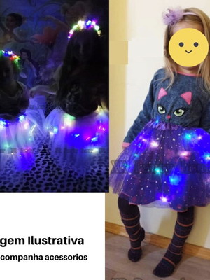 Saia com led tutu c/luz led fantasia carnaval princesa neon