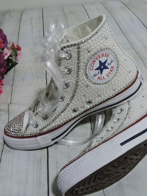Tênis all star cano alto com perolas e cristais
