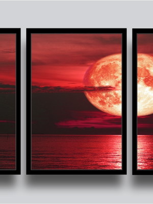 Kit 3 quadros paisagem lua cheia lua de sangue com moldura