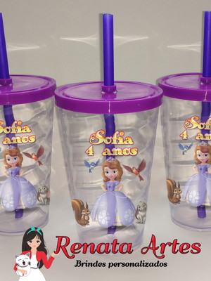 Copo com canudo 500ml princesinha sofia