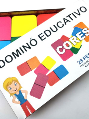 Brinquedo dominó educativo cores 28 peças madeira mdf