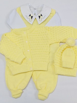 Kit saída maternidade tricô body pipa menino amarelo