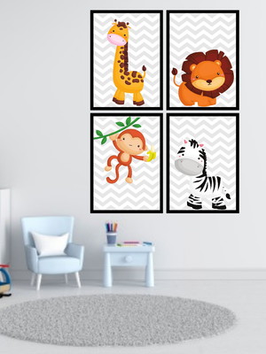 4 quadros digitais - safari chevron cinza