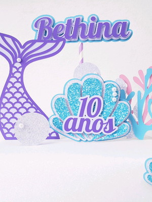Cake topper sereia luxo topo bolo fundo do mar