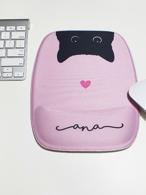 Mouse pad retangular com apoio - gato preto + nome