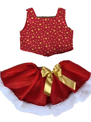 Conjunto roupa de natal vermelho saia tutu e blusa