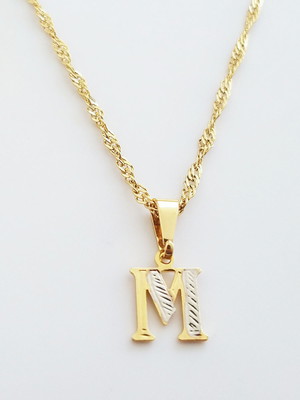Colar pingente infantil letra m folheado ouro 18k. c1pm21
