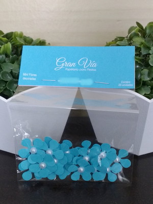 Mini flor de papel com mini pérola (pacote com 20 unidades)