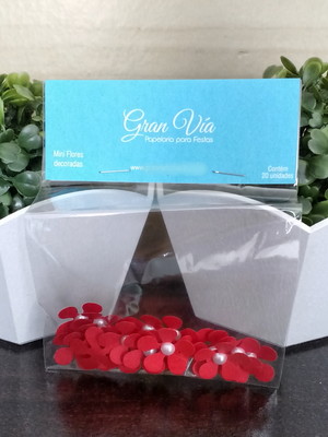 Mini flor de papel com mini pérola (pacote com 20 unidades)